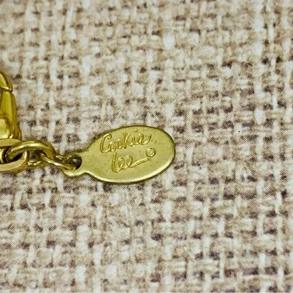 Cookie Lee Wood and Shell Bead Gold Station Necklace‎